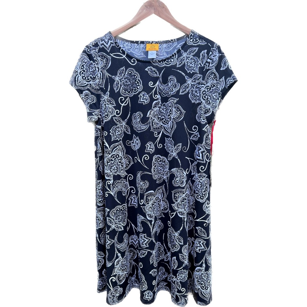 Ruby Rd Black and White Short Sleeve Dress, Size L, NWT!